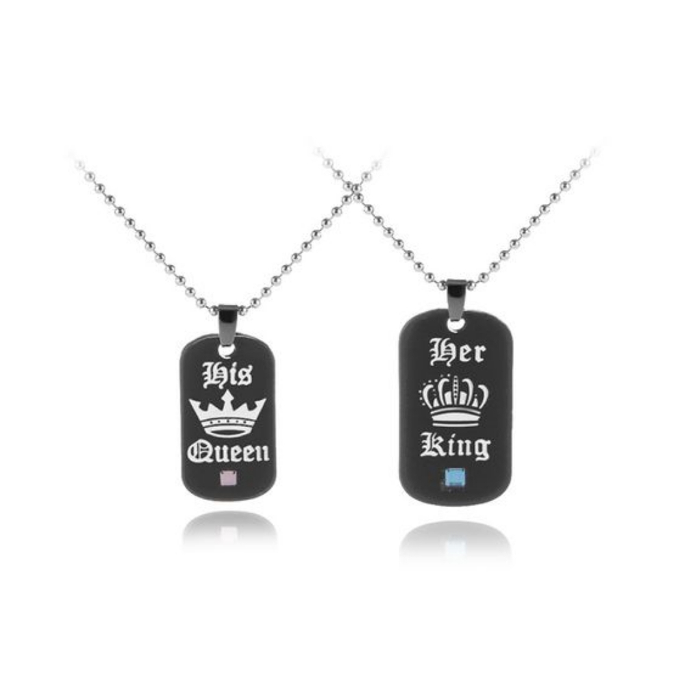 King and queen dog tag necklace